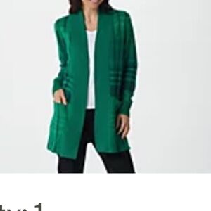 Isaac Mizrahi Live! Pattern Jacquard Cozy Cardigan Emerald Plaid